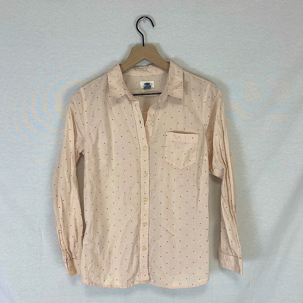 Old Navy Peach Polka Dot Long sleeve shirt, size: Medium